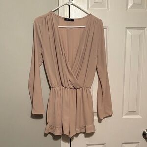 Honey Punch Beige Long Sleeve Romper